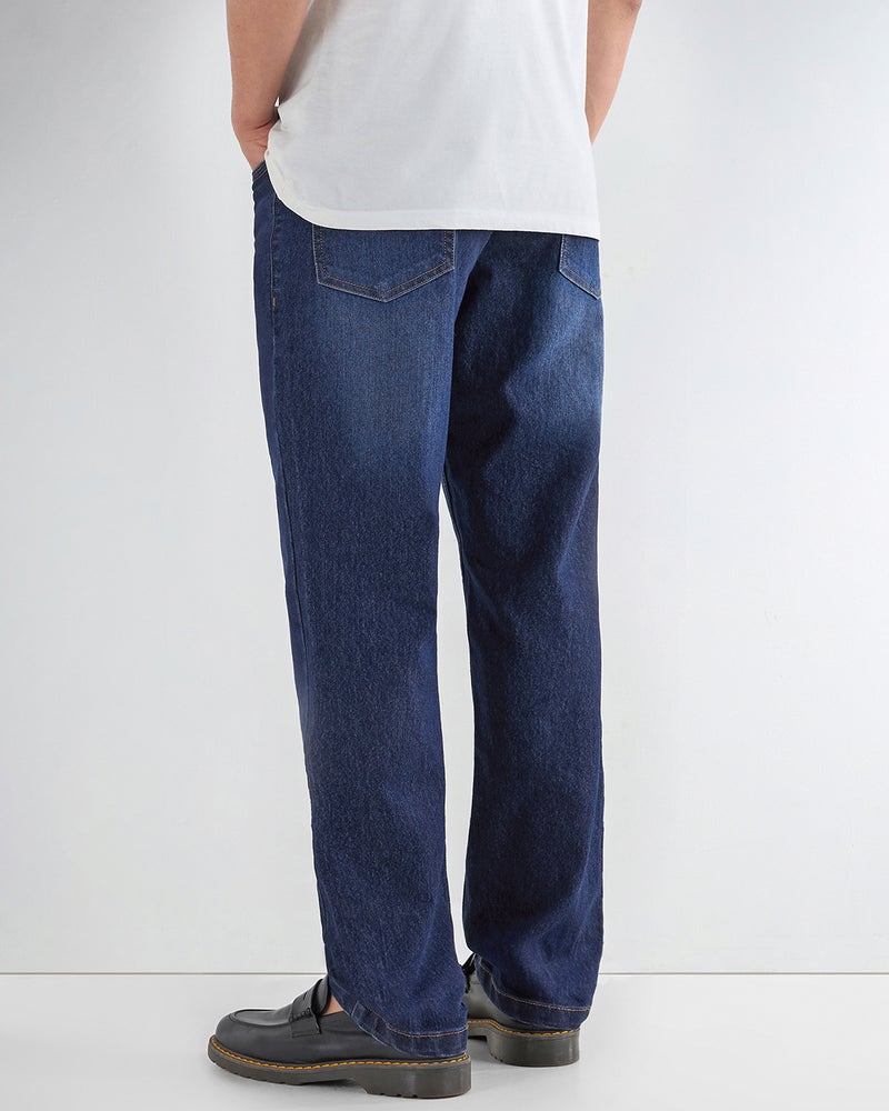 bewakoof Men's Blue Washed Slim Straight Fit Stretchable Mid-Rise Jeans - Image 3